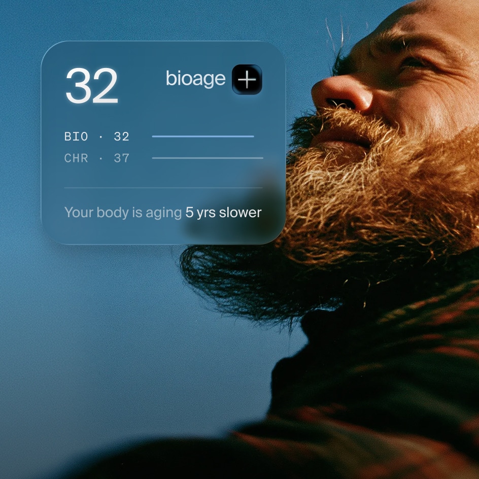 Healthspan app showing biomarkers, biological age, and an overall health summary